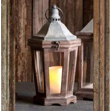 Park Hill Collection, Wooden Antique Street Lantern - 7" L x 7" W x 14" H