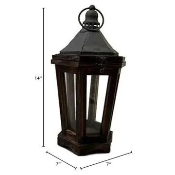 Park Hill Collection, Wooden Antique Street Lantern - 7" L x 7" W x 14" H