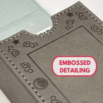 Luck Lab Leather Tarot Card Case/Holder - Grey - For Most Standard Size Tarot Cards (Fits Deck size with Box measuring 4.875 x 2.875 x 1.25)- Moon Design