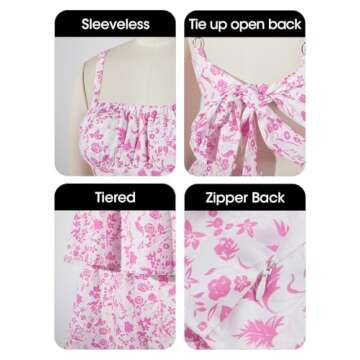 Fisoew Womens Floral Maxi Dresses Spaghetti Strap Casual Sleeveless Ruffle Flowy Tiered Dress Pink