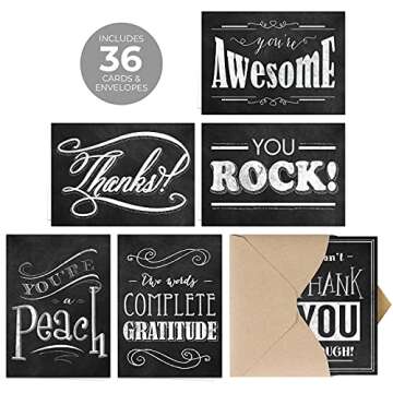 Retro Chalkboard Thank You Card Pack / 36 Greeting Cards With Brown Kraft Envelopes / 6 Vintage Scho...