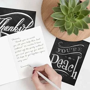 Retro Chalkboard Thank You Card Pack / 36 Greeting Cards With Brown Kraft Envelopes / 6 Vintage School Blackboard Chalk Designs Blank Inside / 3 1/2" x 4 7/8" Teacher Appreciation Note Cards
