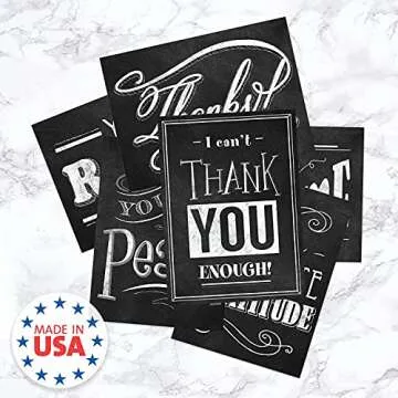 Retro Chalkboard Thank You Card Pack / 36 Greeting Cards With Brown Kraft Envelopes / 6 Vintage School Blackboard Chalk Designs Blank Inside / 3 1/2" x 4 7/8" Teacher Appreciation Note Cards
