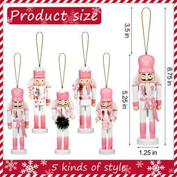Amyhill 5 Pcs Christmas Nutcracker Ornaments Pink Wooden Nutcracker Hanging Decorations 5 Inch Soldi...