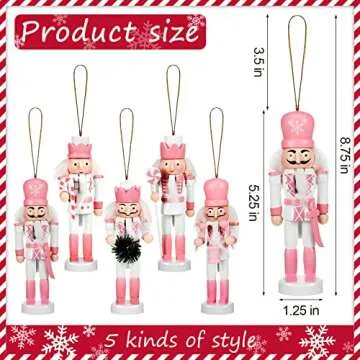 Amyhill 5 Pcs Christmas Nutcracker Ornaments Pink Wooden Nutcracker Hanging Decorations 5 Inch Soldi...