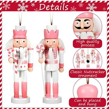 Amyhill 5 Pcs Christmas Nutcracker Ornaments Pink Wooden Nutcracker Hanging Decorations 5 Inch Soldier Nutcracker Figures Christmas Table Decoration Gift for Christmas Tree Holiday Party