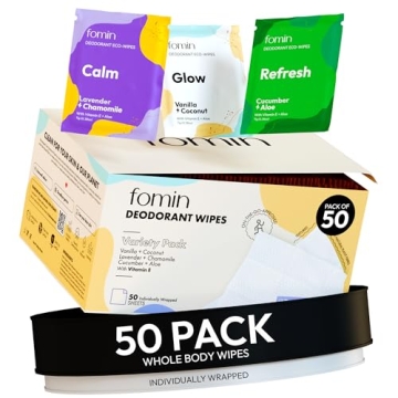 FOMIN Travel Deodorant Wipes - Eco-Friendly, pH Balanced & Hypoallergenic 50 Count Variety Pack