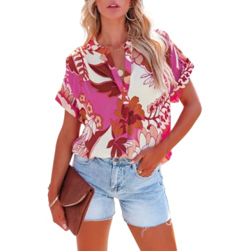 ANCAPELION Women’s Summer Chiffon Blouse Casual Short Sleeve Tunic