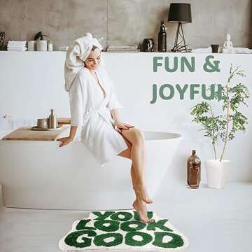 DyeFury 𝗟𝗮𝗿𝗴𝗲 𝟮𝟰" 𝘅𝟯𝟭" You Look Good Bath Mat Green Cute Cool Bathroom Rug Fun Bathroom Mats Funny Funky Bathroom Decor Soft Microfiber Bath Rug, Trendy Green Bath Shower Mat