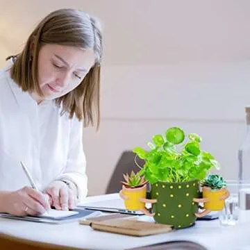 LRYANT Adorable Indoor Plant Pots, 4.52" Flower Pot & 1.87" Small Succulent Pot with Drainage, Cute Pots for Indoor Plants, Handcrafted Green Succulent Planter, Ideal for Plant Lovers