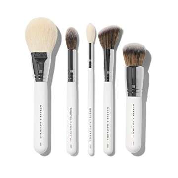 Morphe x Jaclyn Hill Makeup Brush Set - The Complexion Master Collection - Includes Bronzer, Foundation, Blush, Undereye Powder and Highlighter Brushes Plus Travel Bag - Natural and Synthetic Brushes