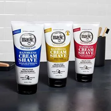 SoftSheen-Carson Magic Razorless Shaving Cream, Hair Removal Cream, Depilatory Cream, Works in 4 Minutes for Coarse, Curly Hair, 6 Oz