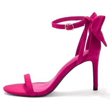 Coutgo Womens Ankle Strap High Heels Open Toe Stiletto Bow Tie Knot Heeled Sandals Fashion Wedding Dress Pump Shoes Rosy Red 7