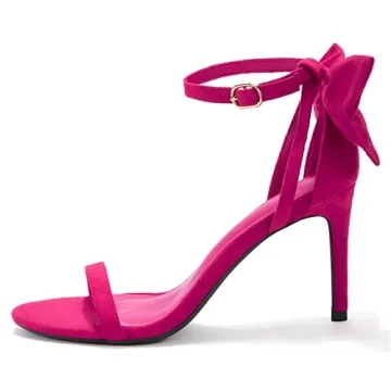 Coutgo Womens Ankle Strap High Heels Open Toe Stiletto Bow Tie Knot Heeled Sandals Fashion Wedding Dress Pump Shoes Rosy Red 7