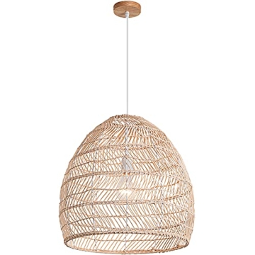 DANGGEOI Woven Rattan Pendant Light, Curved Rattan Bamboo Chandelier, 1 Light Beige Ceiling Hanging Light for Kitchen Island Living Room Bedroom Restaurant (13.8" x 13.8")