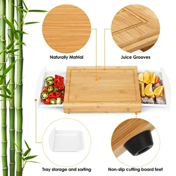 Organic Bamboo Chopping Board with Removable Trays