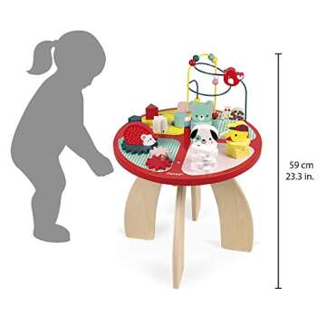 Janod Baby Forest Wooden Activity Table - 4 Play Areas - 23.2" Tall - Ages 1+ - J08018