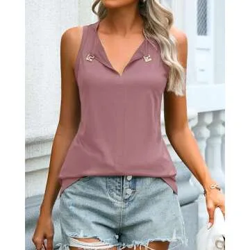 SimpleFun Summer Sleeveless Tank Top with Keyhole Design - Pink XXL