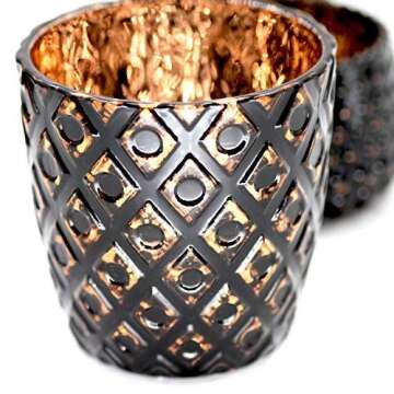 Votive Candle Holders Set of 6 Vintage Style Mercury Glass Candle Holders Speckled Glass Tea Light Candle Holders, Wedding/Party/Home Decor (Rose Gold and Coffee)