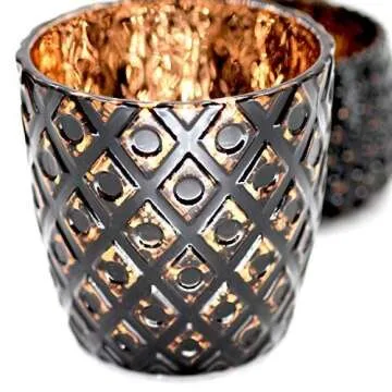 Votive Candle Holders Set of 6 Vintage Style Mercury Glass Candle Holders Speckled Glass Tea Light Candle Holders, Wedding/Party/Home Decor (Rose Gold and Coffee)