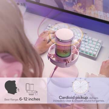 MAONO Gaming Microphone with Noise Cancellation, USB Condenser Mic for Streaming, Podcast, Twitch, YouTube, Discord, PC Desktop Computer Mic for PS5, GamerWave DGM20 Pink