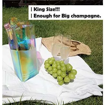 Breezeu Rainbow hologram Wine Cooler Bag, King Size, portable ice bucket, Ice Bags for Picnic, Beach, Camping, Party, Just Put Ice & Water, Keep Wine Cool on Patio, Pool & BBQ (1Pcs)