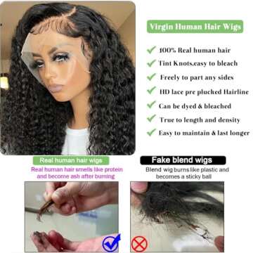 13x6 Deep Wave Lace Front Wigs Human Hair 26inch Glueless Wigs Human Hair Pre Plucked Deep Wave Wigs for Women Human Hair 180% Density Curly Lace Front Wigs Human Hair