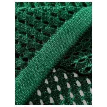 BEAUDRM Women's Y2K Jersey Shirts Oversized Number Crochet Hollow Out Jersey Tee Sweater Crew Neck Short Sleeve Knit T Shirts Green Large