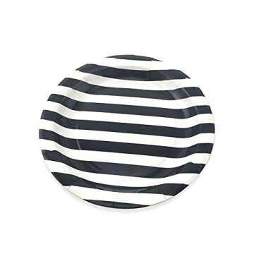 Dulousia Black Striped Paper Plates 72pcs - 9inch Round Party Plates for Dessert, Cakes, Fruits