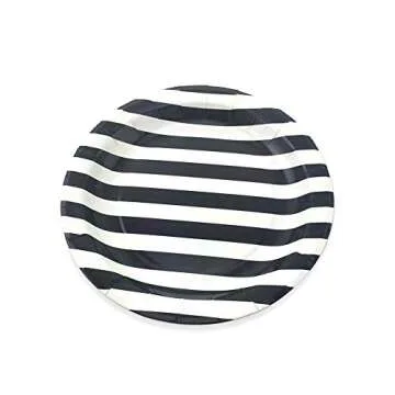 Dulousia Black Striped Paper Plates 72pcs - 9inch Round Party Plates for Dessert, Cakes, Fruits