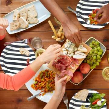 Dulousia Black Striped Paper Plates 72pcs - 9inch Round Party Plates for Dessert, Cakes, Fruits