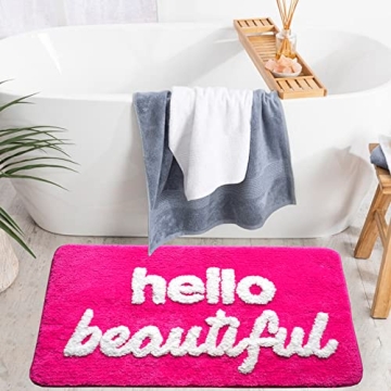 Evovee Hello Beautiful Bath Mat Vibrant Non-Slip Washable