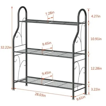 SORCEDAS Plant Stand Indoor Outdoor Plant Stands 3 Tier Metal Corner Plant Shelf Multiple Holder for Living Room Balcony Garden, Dark Grey