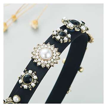 YOUMEINU Black Baroque Pearl Rhinestone Headband for Women