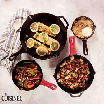 Cuisinel Cast Iron Skillets Set - 4-Piece Versatile Cookware