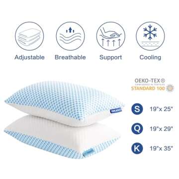 EASELAND Adjustable Cooling Memory Foam Pillows 2 Pack