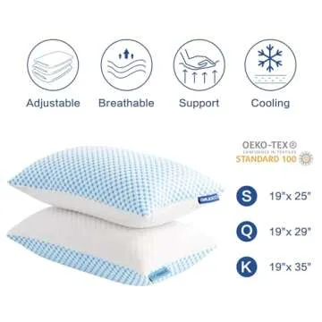 EASELAND Adjustable Cooling Memory Foam Pillows 2 Pack