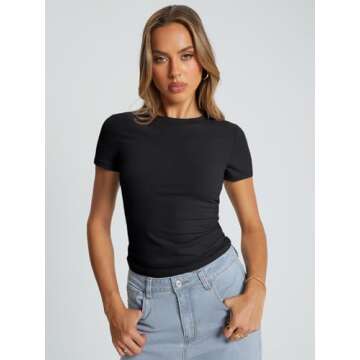 Trendy Queen Womens Basic T Shirts Summer Tops 2025 Crop Short Sleeve Slim Fit Tee Cute Gym Workout ...