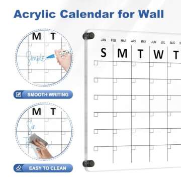 AMUSIGHT Clear Acrylic Calendar for Wall, 24" x 16" Clear Calendar Dry Erase Board, Monthly Planner ...