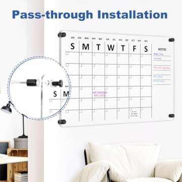 AMUSIGHT Clear Acrylic Calendar for Wall, 24" x 16" Clear Calendar Dry Erase Board, Monthly Planner for Home, Office, Erasable Whiteboard Calendar, Monthly Organizer Schedule Reusable