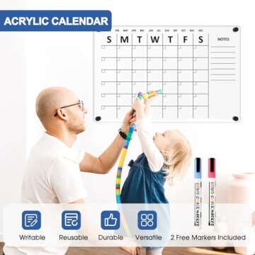 AMUSIGHT Clear Acrylic Calendar for Wall, 24" x 16" Clear Calendar Dry Erase Board, Monthly Planner for Home, Office, Erasable Whiteboard Calendar, Monthly Organizer Schedule Reusable
