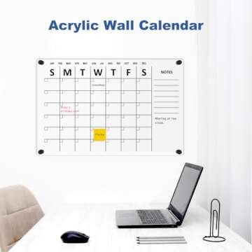 AMUSIGHT Clear Acrylic Calendar for Wall, 24" x 16" Clear Calendar Dry Erase Board, Monthly Planner for Home, Office, Erasable Whiteboard Calendar, Monthly Organizer Schedule Reusable