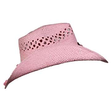 SADDLEBACK HATS Vented Straw Cowboy Hat w/Wood Heart Band –Shapeable Cowgirl Western (Pink)