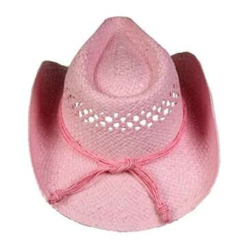 SADDLEBACK HATS Vented Straw Cowboy Hat w/Wood Heart Band –Shapeable Cowgirl Western (Pink)