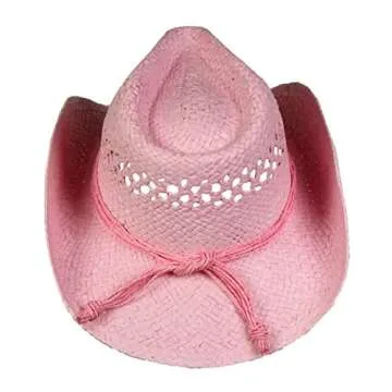 SADDLEBACK HATS Vented Straw Cowboy Hat w/Wood Heart Band –Shapeable Cowgirl Western (Pink)