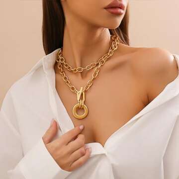 Long tiantian Layered Chunky Necklace for Women Gold Cuban Link Chain Carabiner Necklace Punk Statement Necklace Chunky Choker Necklace Jewelry Gifts for Teen Girls