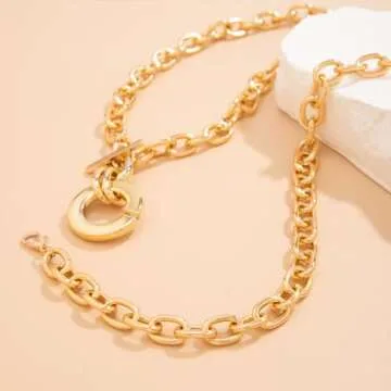 Long tiantian Layered Chunky Necklace for Women Gold Cuban Link Chain Carabiner Necklace Punk Statement Necklace Chunky Choker Necklace Jewelry Gifts for Teen Girls