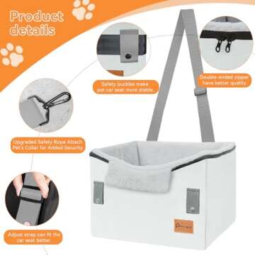 Persure Dog Car Seat, Dog Car Seats for Small Dogs with Adjustable Strap, Dog Booster Car Seat with Clip-On Leash for Front & Rear Seat, Pet Car Seat, Cat Car Seat for Small Pets Up to 25LBS Grey
