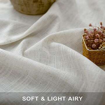 Natural Linen Curtains 108 Inches Long for Living Room 2 Panels Set Loop Pocket Back Tab Draperies Neutral Earth Tone Soft Cotton Textured Semi Sheer Linen Curtains for Large Window Vertical 9 FT Tall