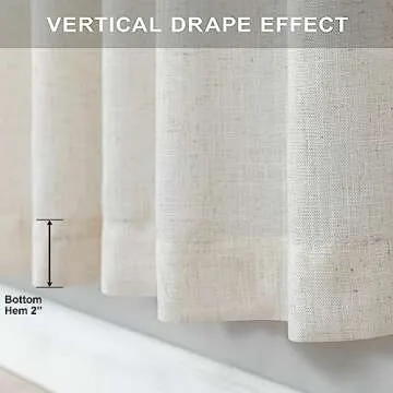 Natural Linen Curtains 108 Inches Long for Living Room 2 Panels Set Loop Pocket Back Tab Draperies Neutral Earth Tone Soft Cotton Textured Semi Sheer Linen Curtains for Large Window Vertical 9 FT Tall
